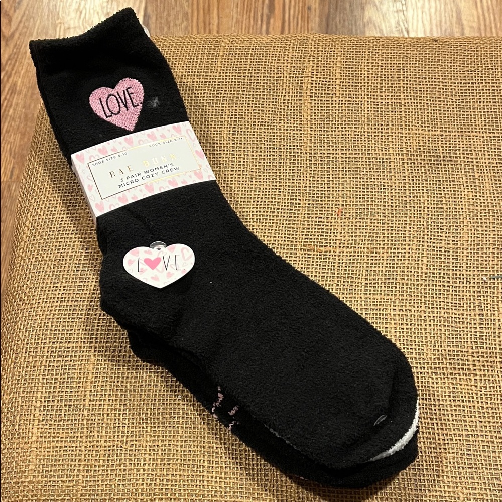 Rae Dunn Black Socks with Pink Love Design